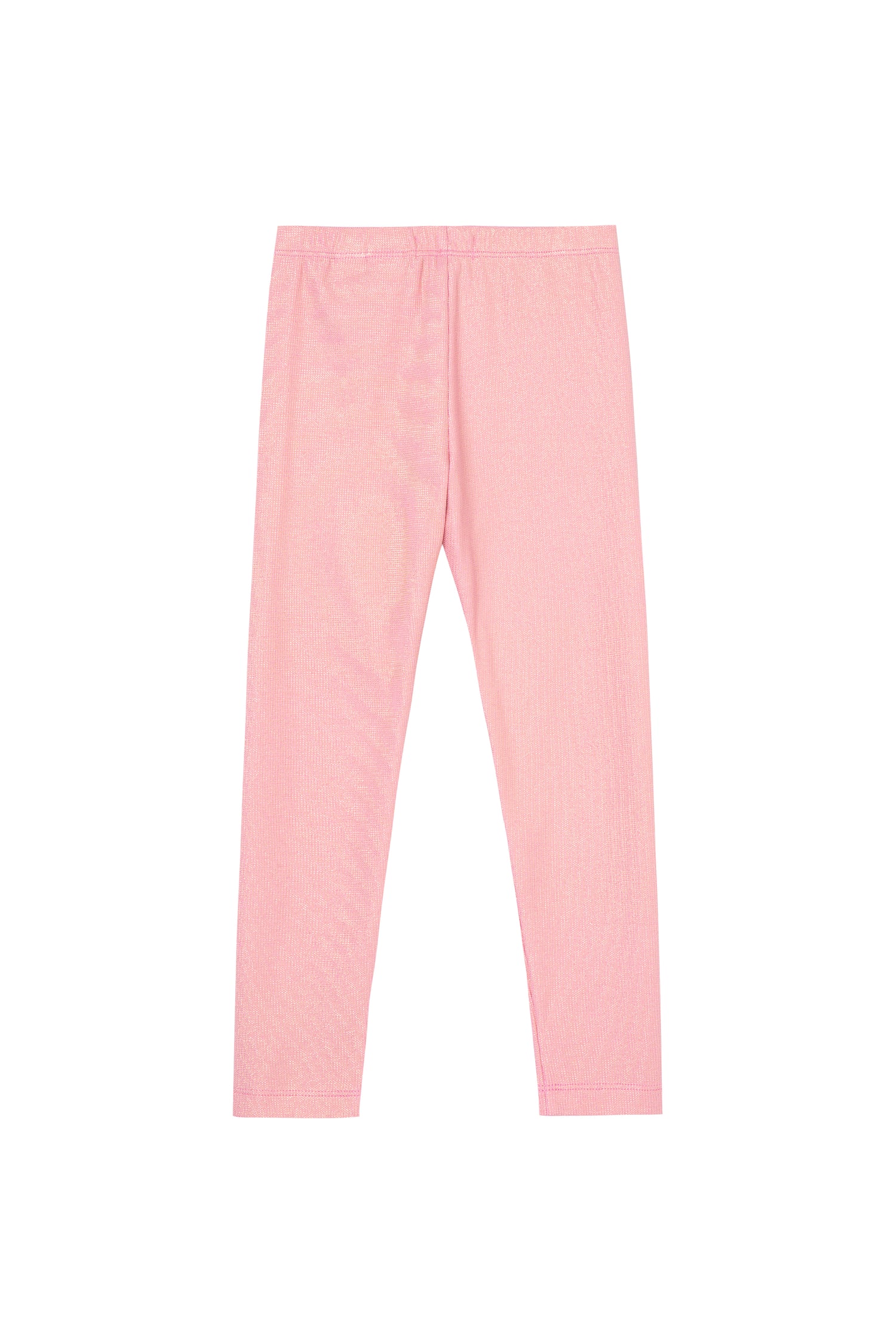 BACK OF LIGHT PINK METALLIC RIBBED KNIT PULL-ON LEGGINGS