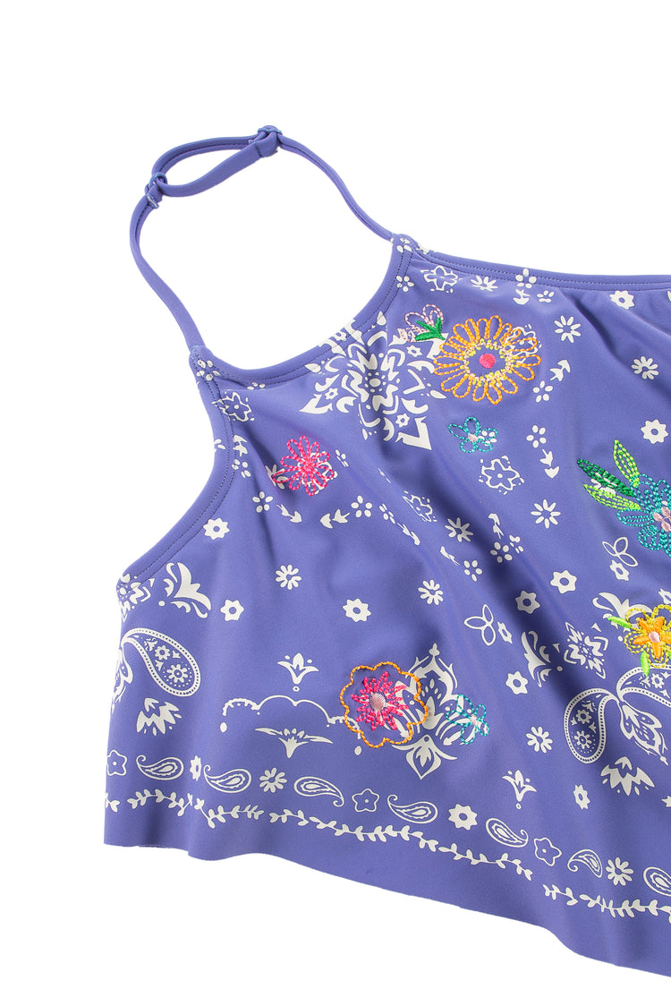 Halter Swimsuit with Embroidery