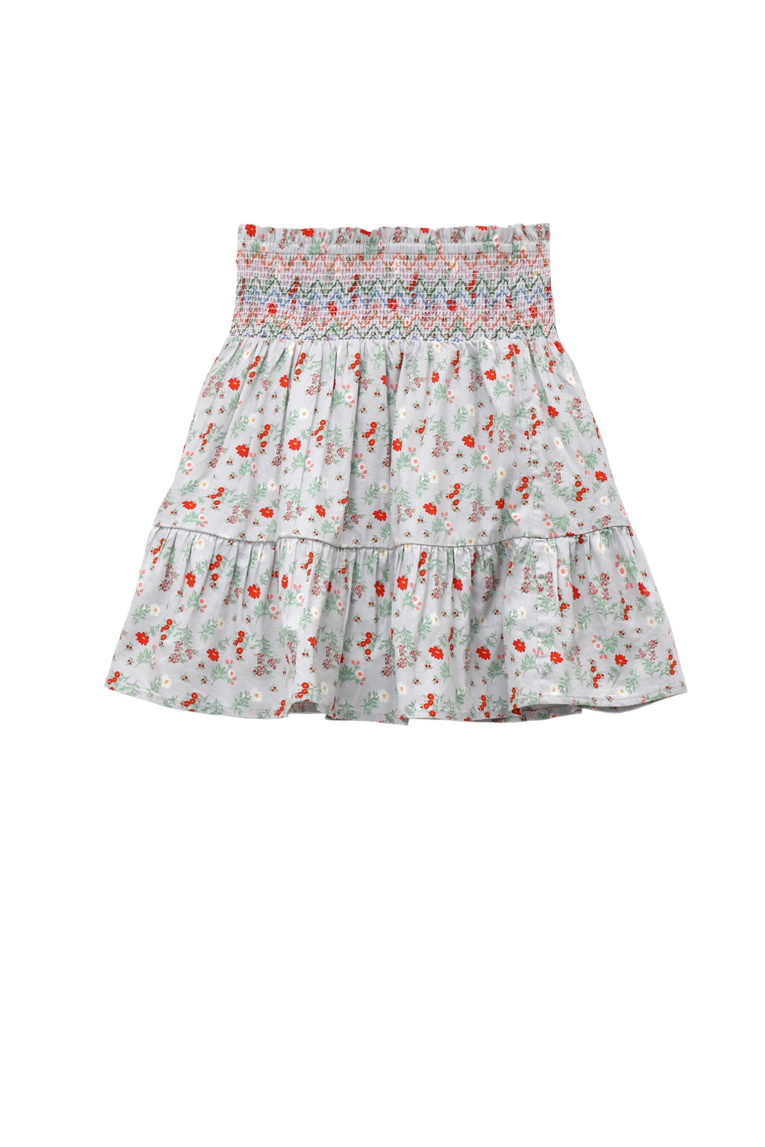 GREY FLORAL PRINT PIXIE SKIRT WITH SMOCKED WAIST