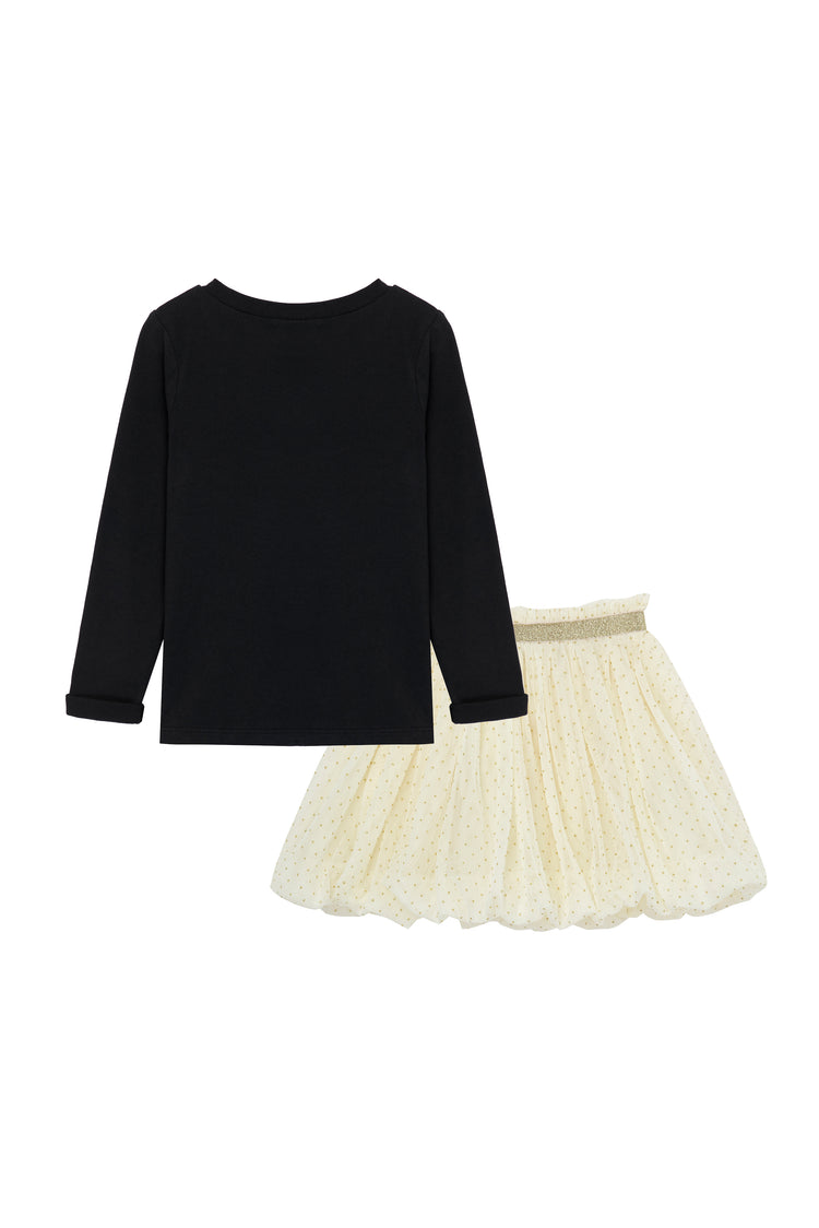 Sequin Angel Wings Long Sleeve Top & Bubble Skirt Set