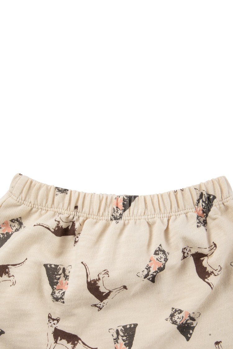 Front view tan pant with French cat image