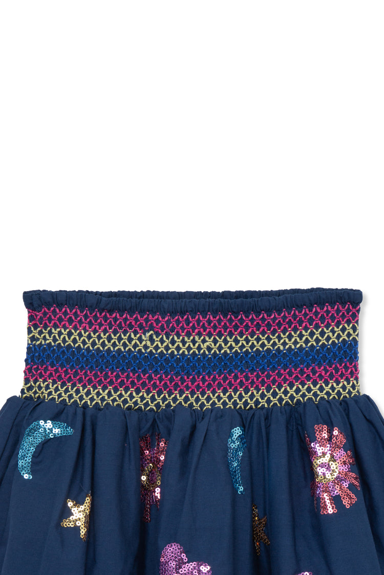 Sequin Appliqué Smocked Waist Skirt