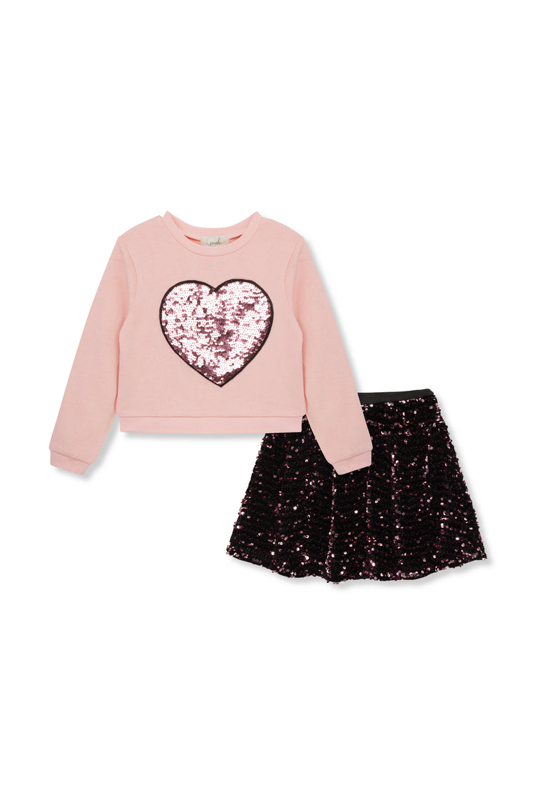 Sequin Heart Skirt Set