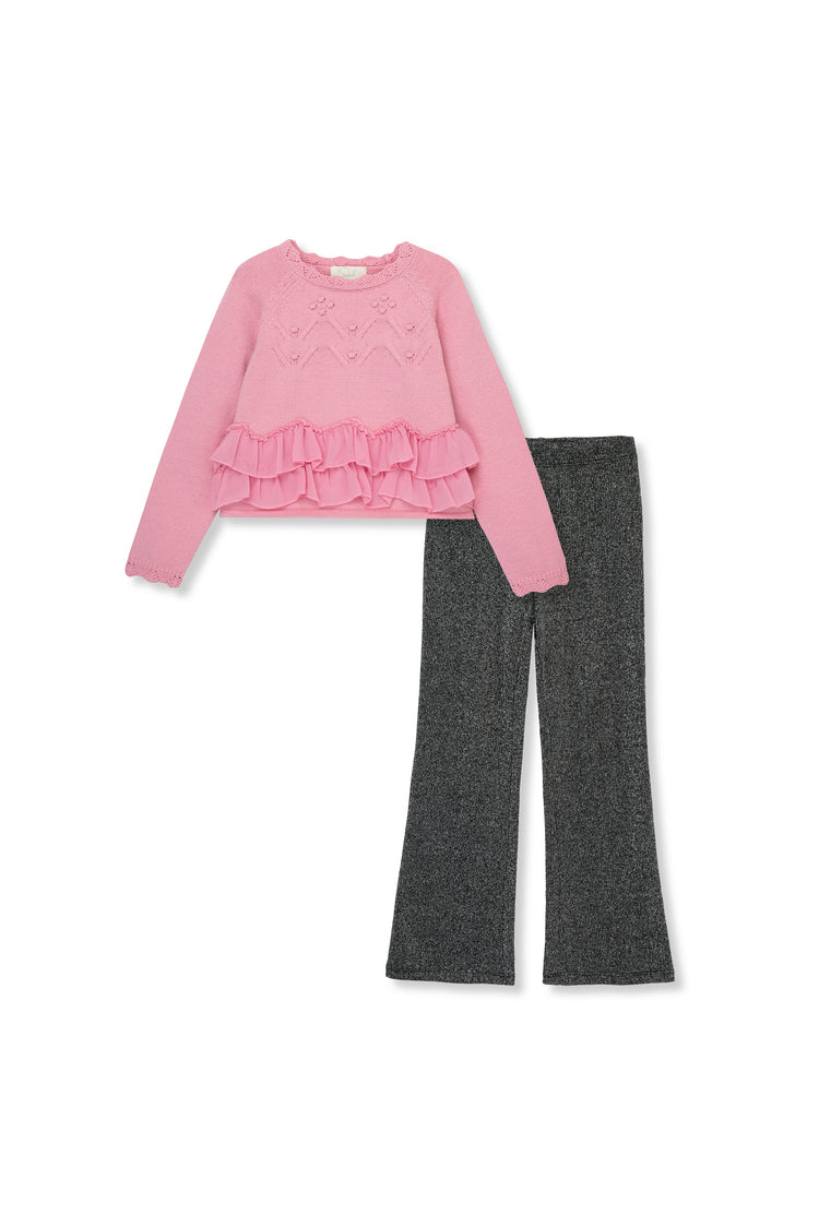 Crinkle Ruffle Sweater & Pants Set