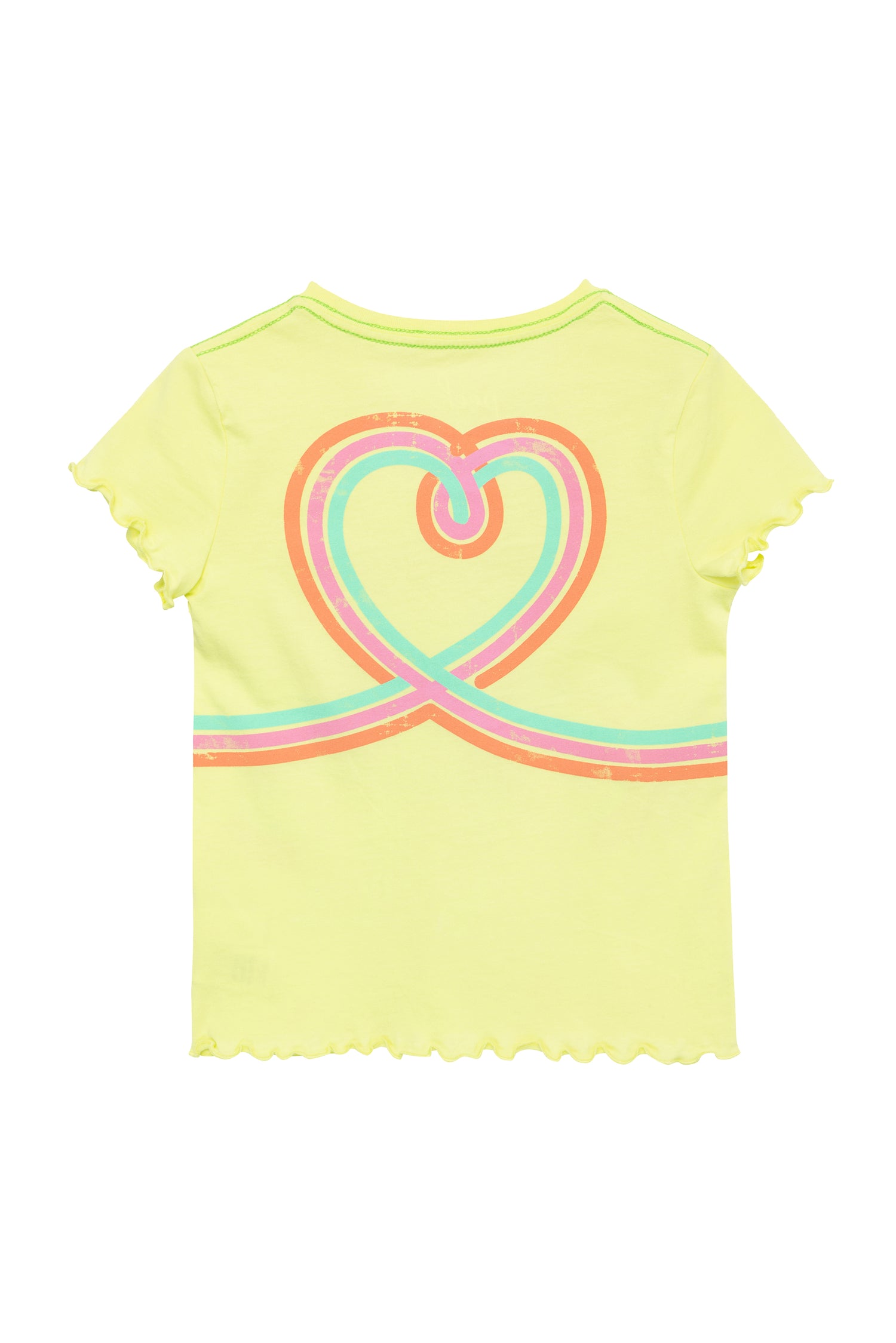 BACK OF YELLOW T-SHIRT WITH HEART GRAPHIC