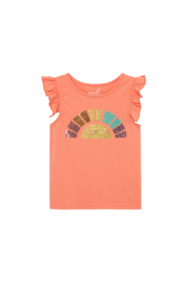 ORANGE T-SHIRT WITH SUN GRAPHIC IN SEQUINS