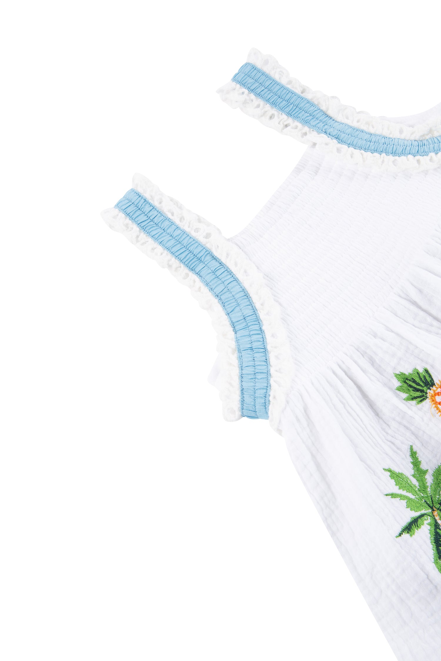 CLOSE UP OF TROPICAL EMBROIDERED TANK TOP
