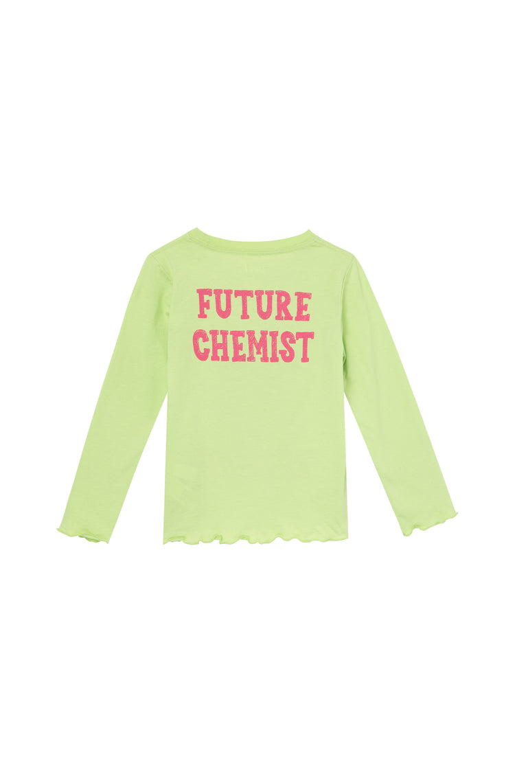 Back view of green "future chemist" long sleeve