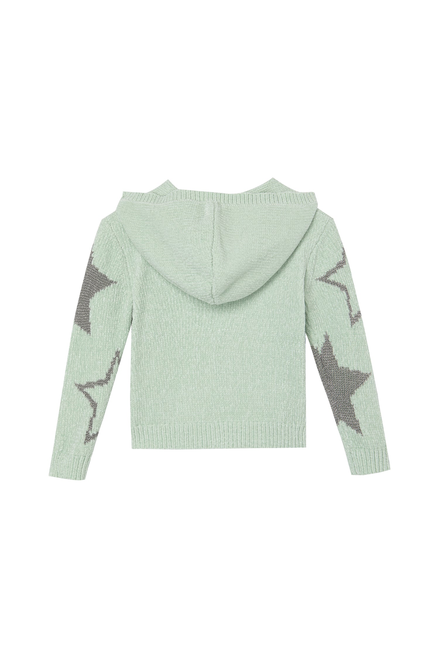 Back view of sage green zip up hoodie with stars 