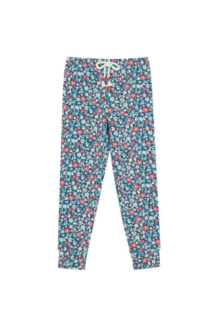Blue, white, pink and red floral print legging with tassels
