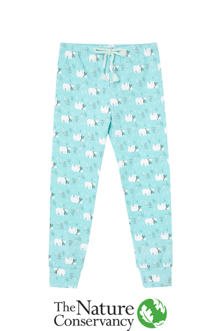 Front view of blue leggings with polar bears