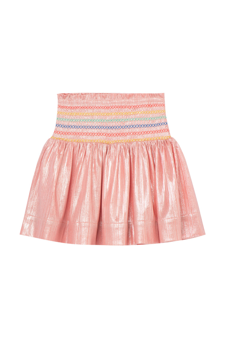 Shiny Faille Smocked Skirt