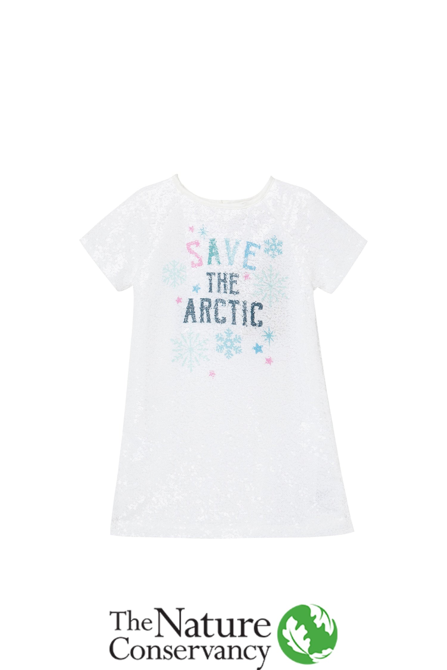 Front view of "Save the arctic" glitter tee