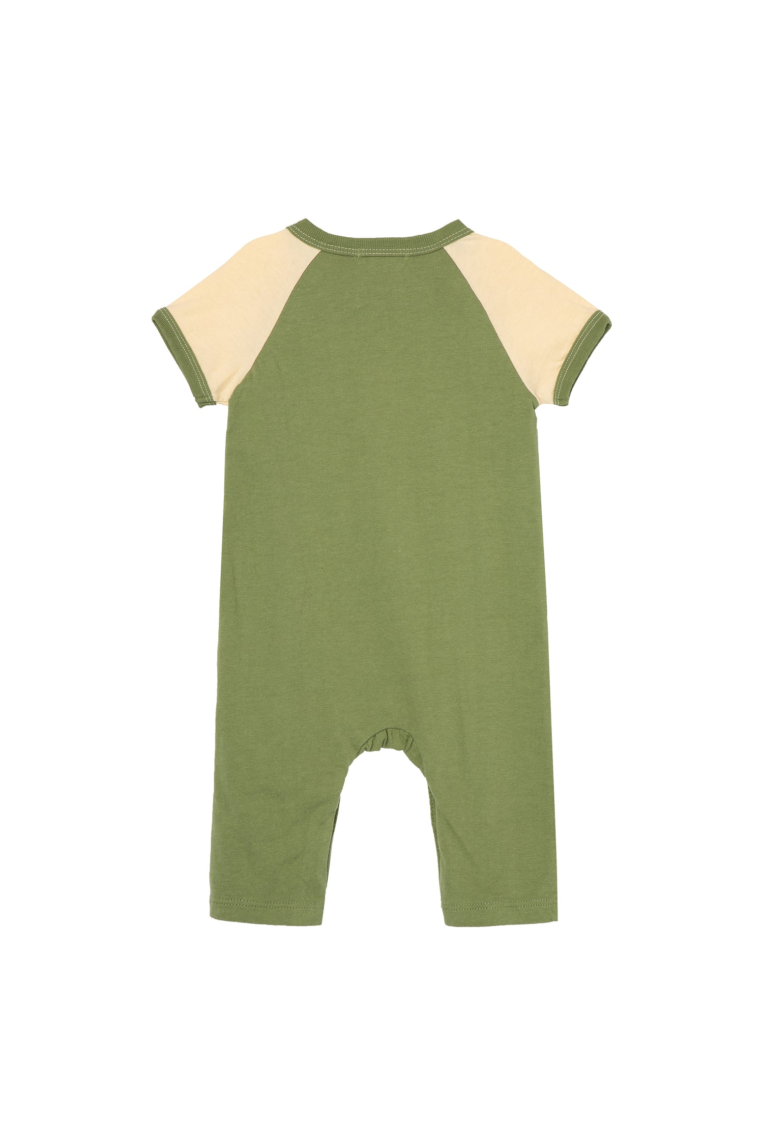 Back of green and off-white onesie