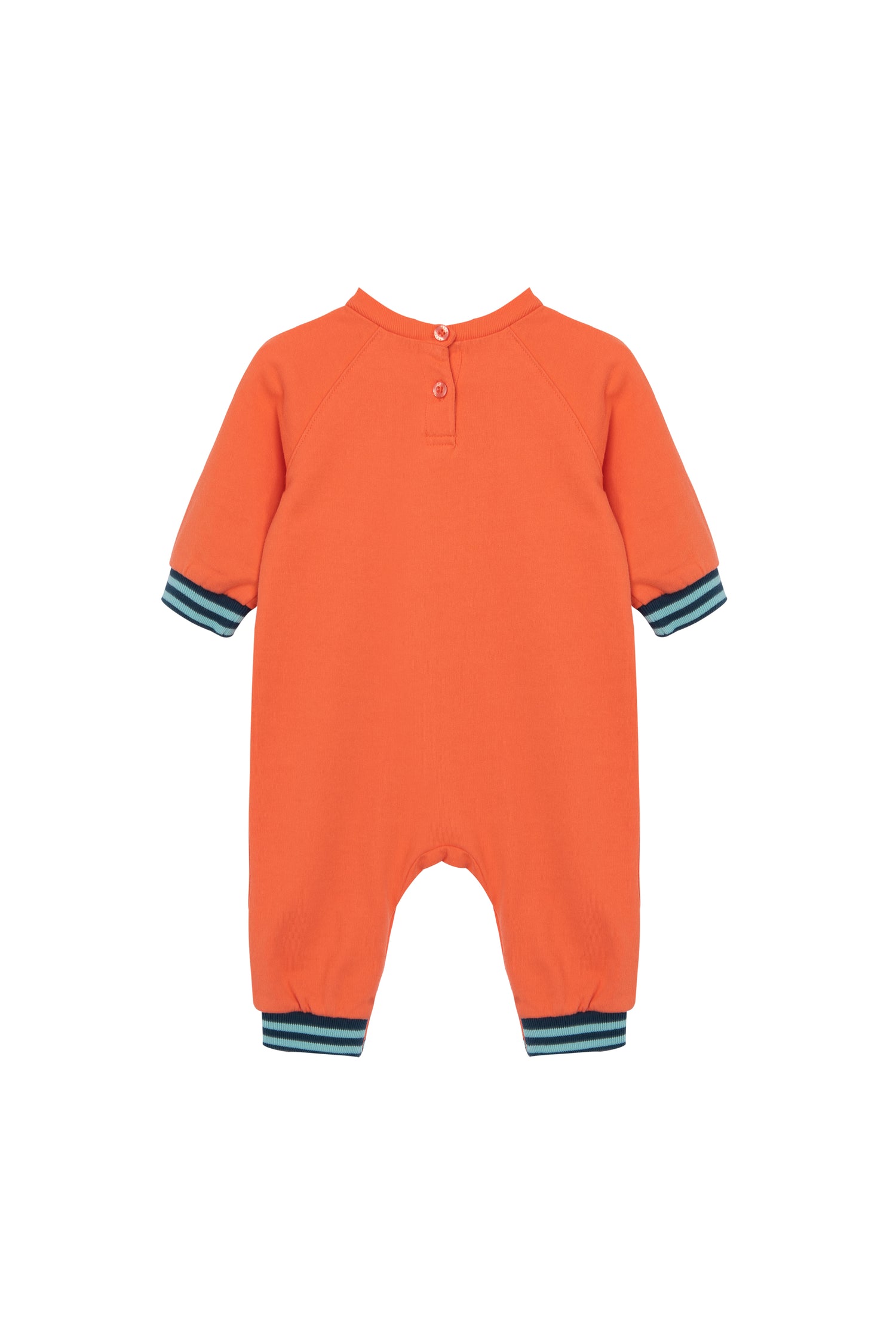 Back view of orange baby jumpsuit