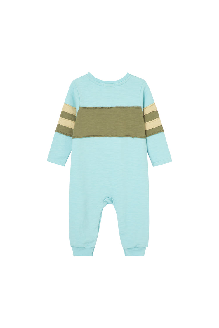 BACK OF KNIT LONG SLEEVE COVERALL WITH VERTICAL STRIPE DETAILING AND PEEK SUN MOTIF