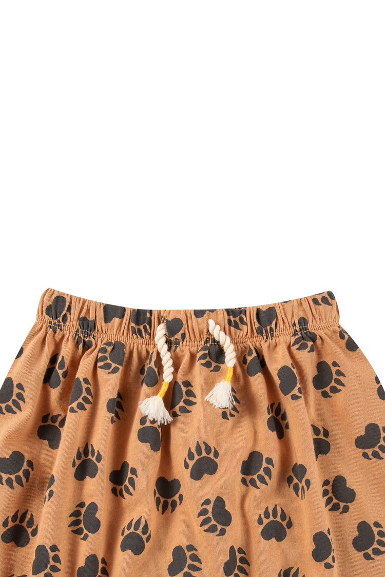 Close up of brown bear print pattern pants