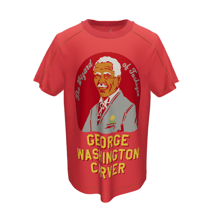 3D VIEW OF ORANGE T-SHIRT WITH "GEORGE WASHINGTON CARVER"