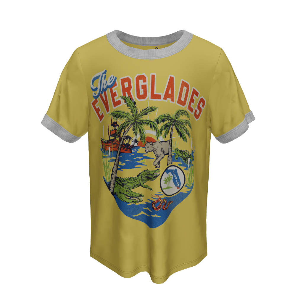3D VIEW OF YELLOW T-SHIRT WITH "THE EVERGLADES"