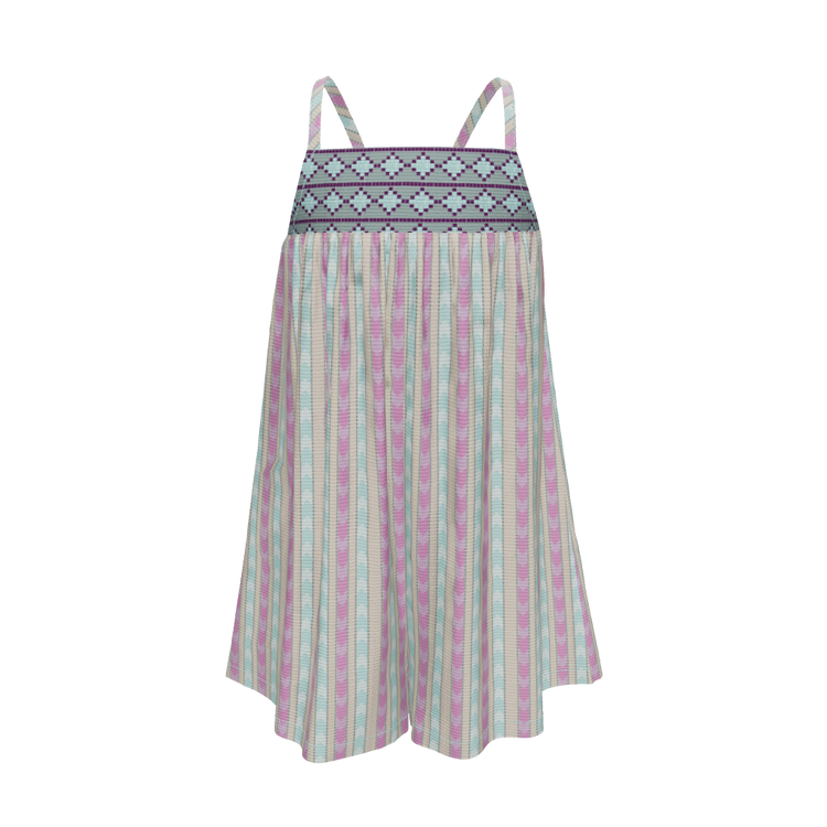 3D VIEW OF GREEN AND PINK STRIPED GAUZE ROMPER